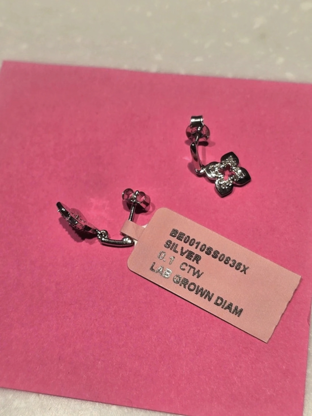 LAB GROWN DIAMONDS Clover Drop Earrings in Silver Like New